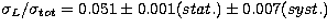 $\sigma_L/\sigma_{tot}=0.051\pm 0.001(stat.)\pm 0.007(syst.)$