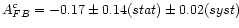 $A_{FB}^{c}=-0.17\pm0.14(stat)\pm0.02(syst)$