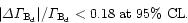 \begin{displaymath}\vert\Delta\Gamma_{\rm B_d}\vert / \Gamma_{\rm B_d} < 0.18 \mbox{ at } 95\% \mbox{ CL}.
\end{displaymath}