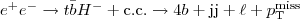 $e^ + e^-\to t\bar b H^- + {\mathrm {c.c.}} \to 4b + {\mathrm {j}}{\mathrm {j}} + \ell + p_{\mathrm {T}}^{\mathrm {miss}}$