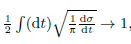 $\frac {{1}}{{2}}\int (\mathrm {d}t)\sqrt{\frac {{1}}{{\uppi}}\frac {{\mathrm {d}\sigma}}{{\mathrm dt}}} \rightarrow 1$