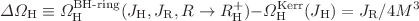 $$\Delta \Omega _{\text {H}}\equiv \Omega ^{\text {BH-ring}}_{\text {H}}(J_{\text {H}},J_{\text {R}},R\rightarrow R^{+}_{\text {H}})-\Omega ^{\text {Kerr}}_{\text {H}}(J_{\text {H}})={{J_{\text {R}}}/{4M^3}}$$