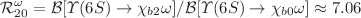 $$\mathcal {R}^\omega _{20}= {\mathcal {B}[\Upsilon (6S) \rightarrow \chi _{b2} \omega ]}/{\mathcal {B}[\Upsilon (6S) \rightarrow \chi _{b0} \omega ]} \approx 7.06$$