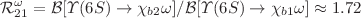 $$\mathcal {R}^\omega _{21} = {\mathcal {B}[\Upsilon (6S) \rightarrow \chi _{b2} \omega ]}/{\mathcal {B}[\Upsilon (6S) \rightarrow \chi _{b1} \omega ]} \approx 1.72$$