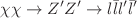 $$\chi \chi \rightarrow Z^\prime Z^\prime \rightarrow l \bar{l} l^\prime \bar{l}^\prime $$