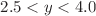 $$2.5< y < 4.0$$