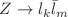 $$Z \rightarrow l_k {\bar{l}}_m$$