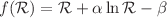 $$f({{\mathcal {R}}})={{\mathcal {R}}}+\alpha \ln {{{\mathcal {R}}}} -\beta $$