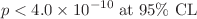 $$p<4.0\times 10^{-10} \; \text {at 95}\%\text { CL}$$
