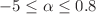 $$-5 \le \alpha \le 0.8$$