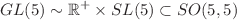 $$GL(5)\sim {\mathbb {R}}^+\times SL(5)\subset SO(5,5)$$