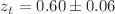 $$z_t=0.60\pm 0.06$$