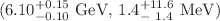 $$(6.10^{+0.15}_{-0.10}~\textrm{GeV},\, 1.4{^{+11.6}_{-~1.4}}~\textrm{MeV})$$