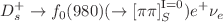 $$D_s^+ \rightarrow f_0(980) (\rightarrow \left[ \pi \pi \right] _{S}^{\textrm{I} = 0}) e^+ \nu _e$$