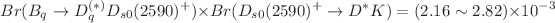 $$Br(B_q\rightarrow D^{(*)}_qD_{s0}(2590)^+)\times Br(D_{s0}(2590)^+\rightarrow D^{*}K)=(2.16\sim 2.82)\times 10^{-3}$$