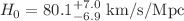 $$H_0=80.1^{+7.0}_{-6.9} \mathrm {~km/s/Mpc}$$