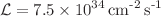 $$\mathcal {L} = 7.5 \times \text {10}^\text {34}\,\text {cm}^\text {-2}\,\text {s}^\text {-1}$$