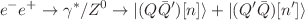 $$e^-e^+\rightarrow \gamma ^*/Z^0 \rightarrow |(Q\bar{Q}')[n]\rangle + |(Q'\bar{Q})[n^\prime ]\rangle $$