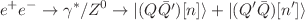 $$e^+e^-\rightarrow \gamma ^*/Z^0 \rightarrow |(Q\bar{Q'})[n]\rangle +|(Q'\bar{Q})[n^\prime ]\rangle $$