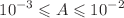 $$10^{-3}\leqslant A \leqslant 10^{-2}$$