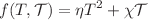 $$f(T,\mathcal {T})=\eta T^2+\chi \mathcal {T}$$