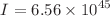 $$I = 6.56 \times 10^{45}$$