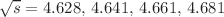 $$\sqrt{s} = 4.628,\,4.641,\,4.661,\,4.681$$