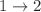 Mathematical equation: $$1\rightarrow 2$$