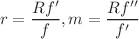 Mathematical equation: $$r=\frac{R f'}{f}, m=\frac{R f''}{f'}$$